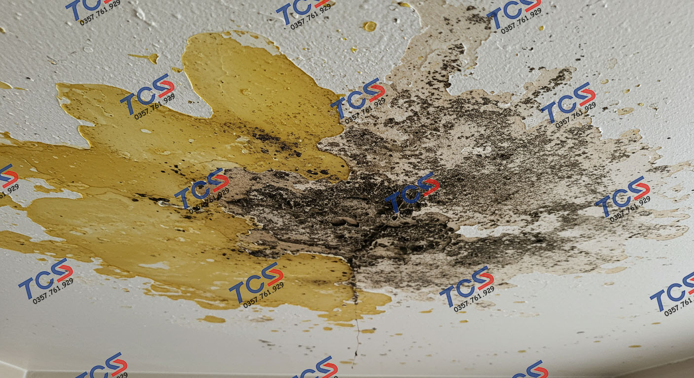 Trần nhà bị thấm nước, ố vàng, nấm mốc